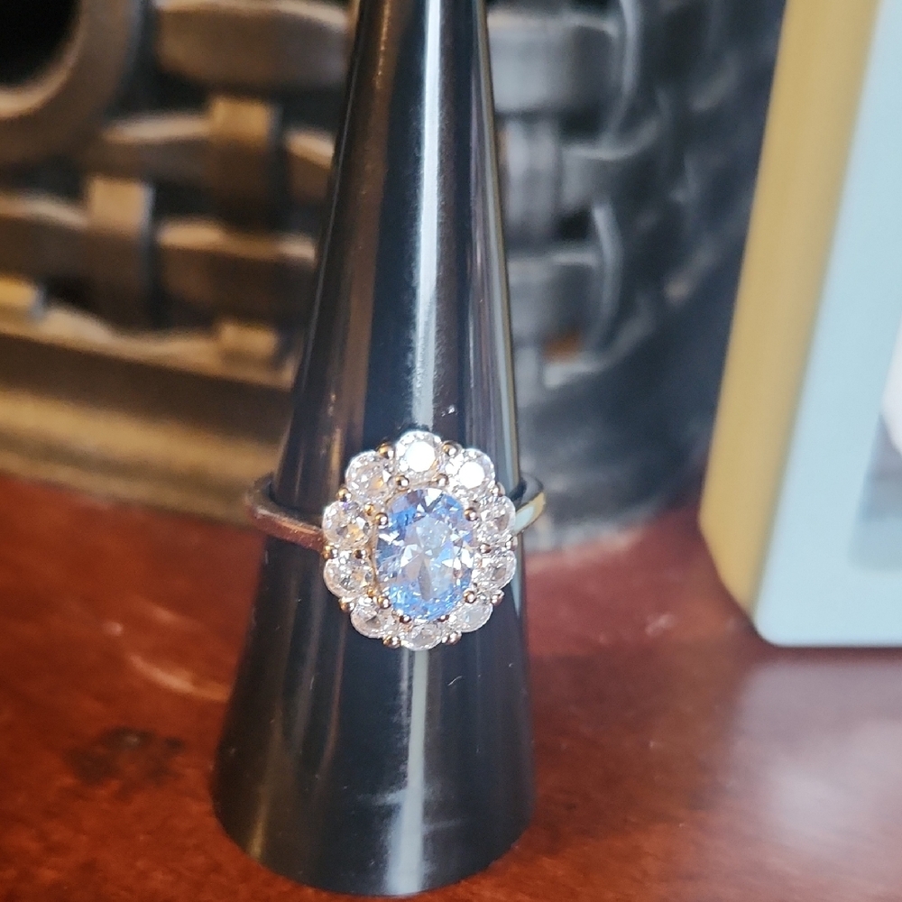 Elegant .925 Sterling Silver and Blue Gemstone Ring